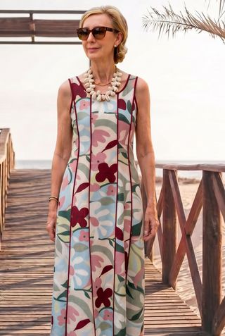 Vestido LITZI tirantes flores nido abeja granate