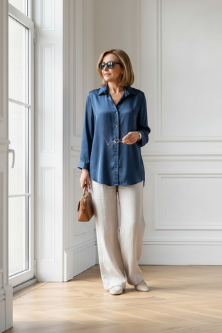 Camisa LINTT lisa punto seda azul