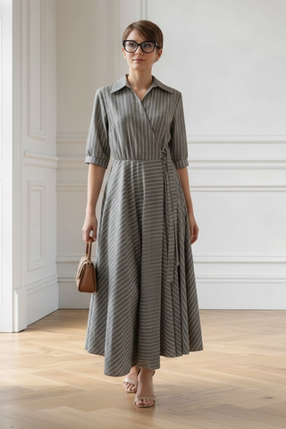 Vestido KIANA rayas cruce estilo kimono topo