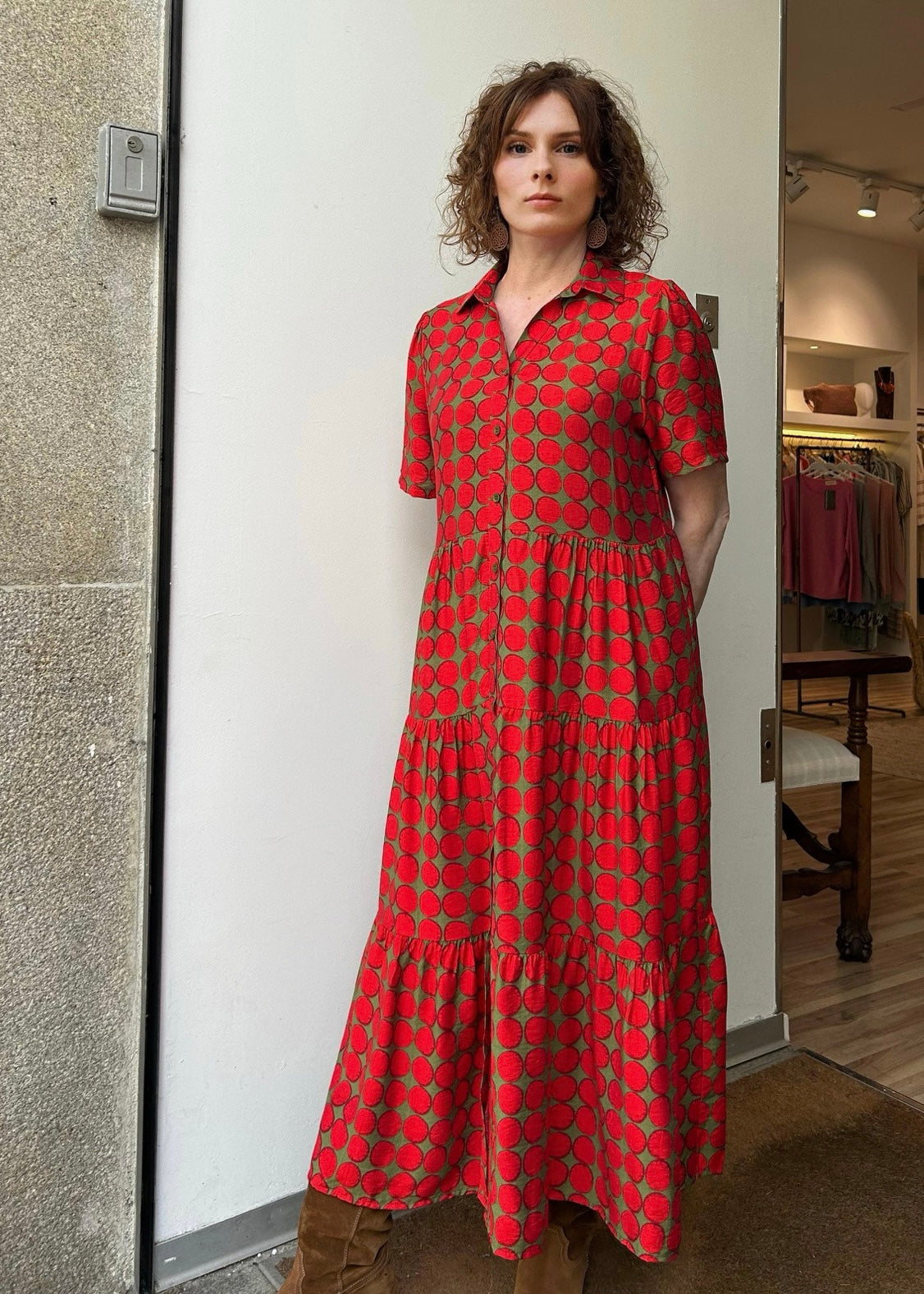 Vestido KALI largo de topos rojos