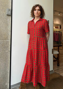 Vestido KALI largo de topos rojos