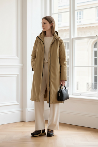 Parka CHER larga acolchada camel