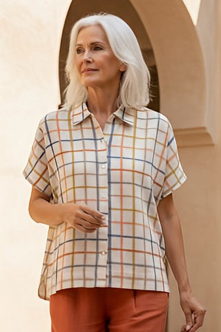 Blusa KAPRA cuadros colores beige