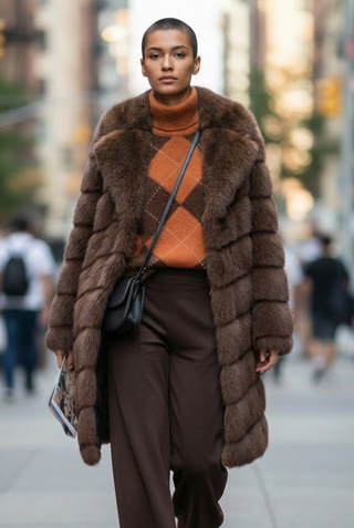 Abrigo ELLEA largo abrigoso pelo marrón