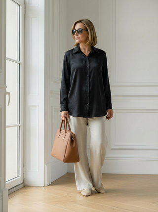 Camisa LINTT lisa punto seda negro