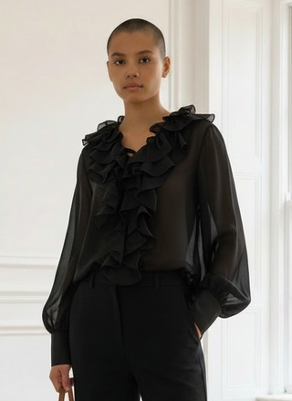 Blusa GILLIAN con volantes negro