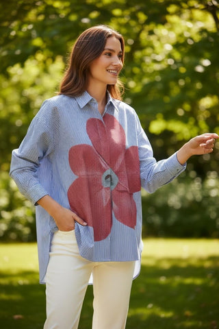 Camisa KALAN de rayitas con gran flor