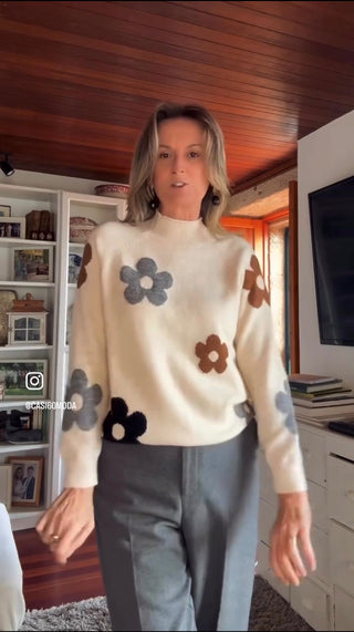 Jersey KIERAN con flores estampadas blanco