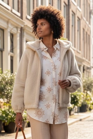 Chaqueta  BOSNIA pelo corto capucha beige