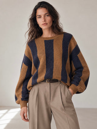 Jersey JADE amplio a rayas marino y camel