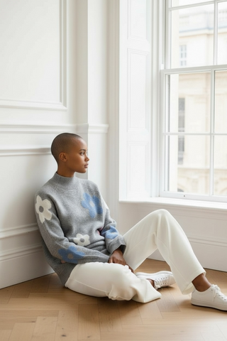 Jersey KIERAN con flores estampadas gris