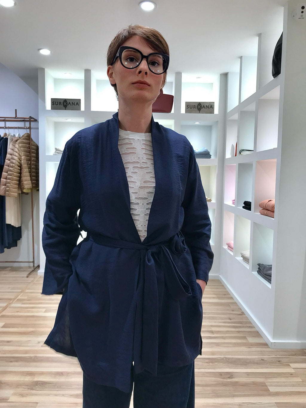 Kimono MULÁN liso corto azul marino