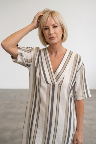 Vestido ZARINA rayas gris verde