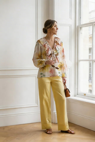 Camisa AMUR floral con volantes amarilla