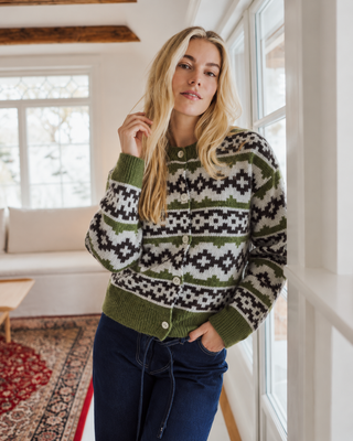 Chaqueta ALPA jacquard abotonada verde