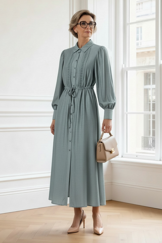 Vestido OMSA camisero con fantasía en delantero azul acero