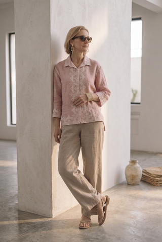 Camisa FLORA bordada rosa