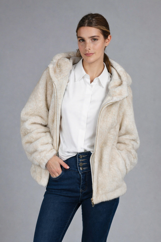 Chaqueta  BOSNIA pelo corto capucha beige