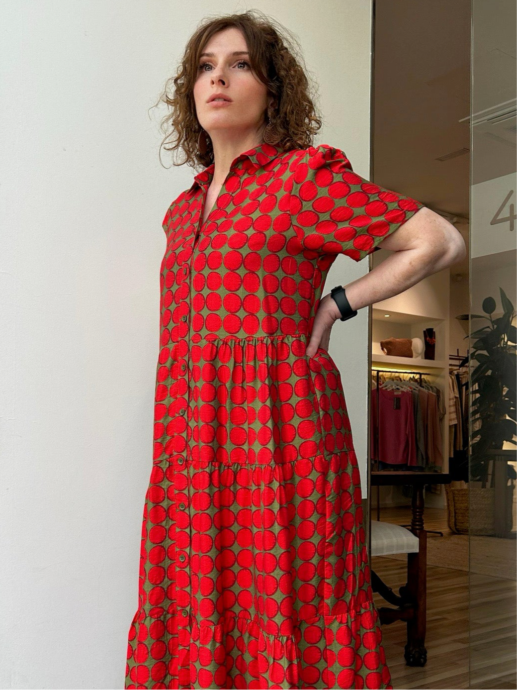 Vestido KALI largo de topos rojos