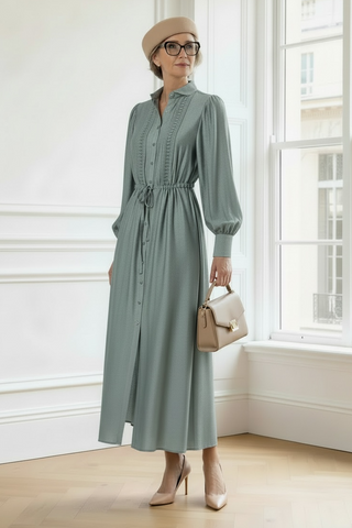 Vestido OMSA camisero con fantasía en delantero azul acero