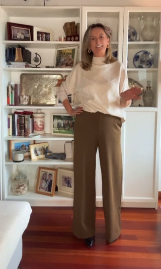 Pantalón LISA detalle en cinturilla Kaki oscuro