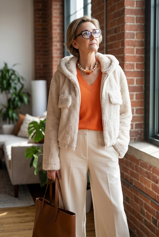 Chaqueta ARISHA de pelo con capucha y bosillos beige