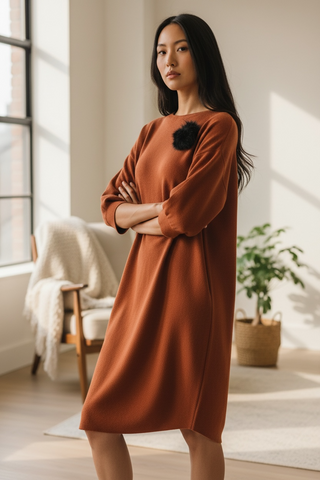 Vestido GIORGIA de punto manga 3/4 teja