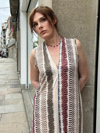 Vestido CIANA estampado espiga kaki
