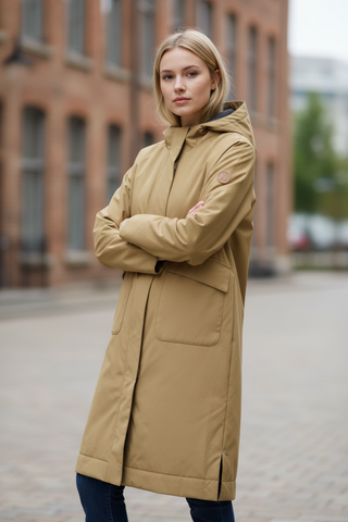 Parka TORM larga bolsillos camel