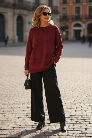 Jersey YANIRA fino con bolsillos brillante granate