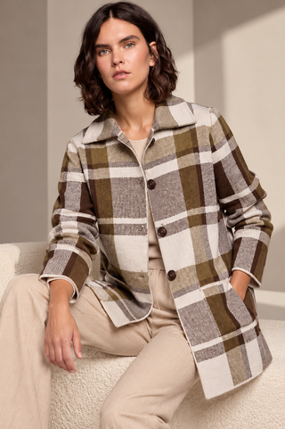 Chaqueta RUSSO cuello polo cuadros kaki