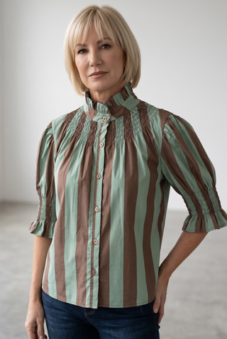 Camisa MACA nido de abeja rayas verde