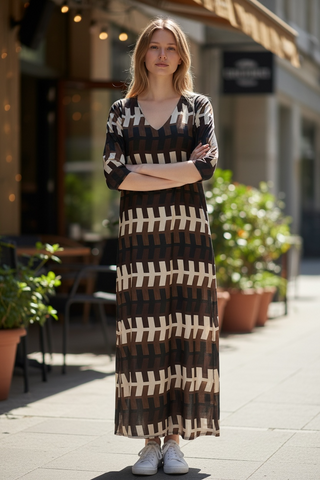 Vestido MATE geométrico largo marrón