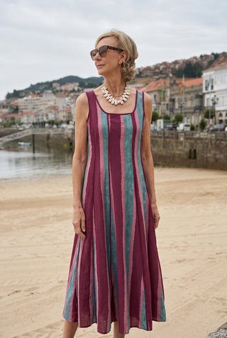 Vestido BRISS bieses rayas azules y burdeos