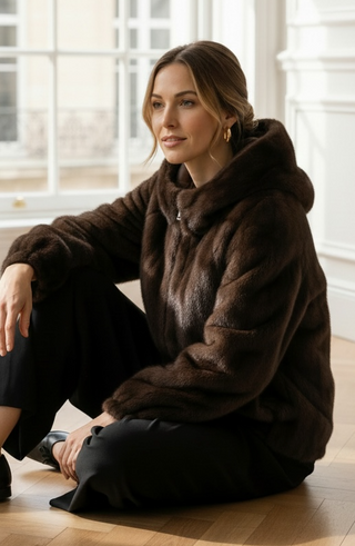 Chaqueta  BOSNIA pelo corto capucha cafe