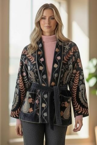 Chaqueta MÉRIDA bordada de terciopelo azul