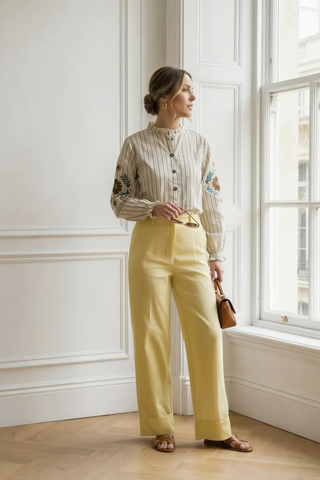 Pantalón BATUS recto con vuelta bajo amarillo
