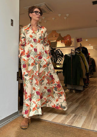 Vestido NAROA camisero con estampado otoñal