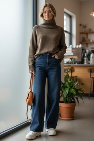 Jersey RUSEL cuello alto punto marrón