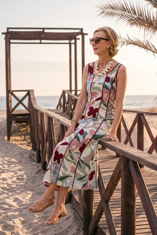 Vestido LITZI tirantes flores nido abeja granate