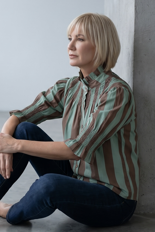Camisa MACA nido de abeja rayas verde
