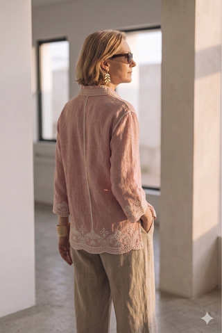 Camisa FLORA bordada rosa