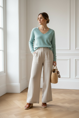 Jersey LYN básico de cuello pico cielo