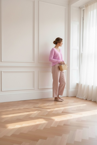 Jersey LYN básico de cuello pico rosa