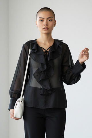 Blusa GILLIAN con volantes negro