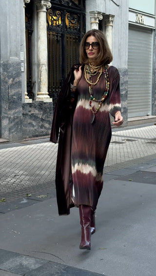 Vestido DESA manga 3/4 plisado morado