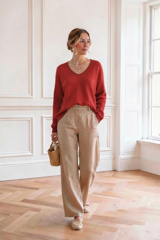 Jersey LYN básico de cuello pico rojo