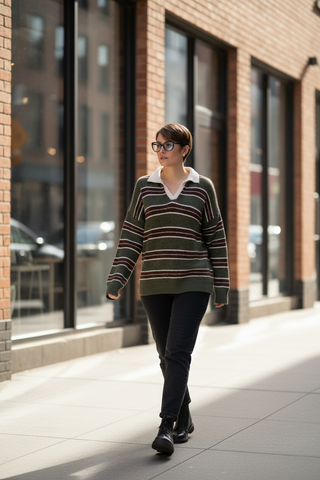 Jersey WINOLA de rayas con cuello camisero kaki