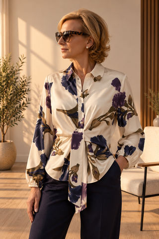 Blusa ZILA nudo flores raso beige