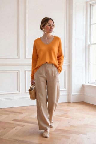 Jersey LYN básico de cuello pico naranja